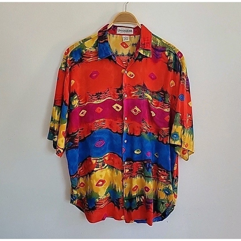 Unionbay Vintage Button Down Shirt Medium Tie Dye Short Sleeve Colorful Western